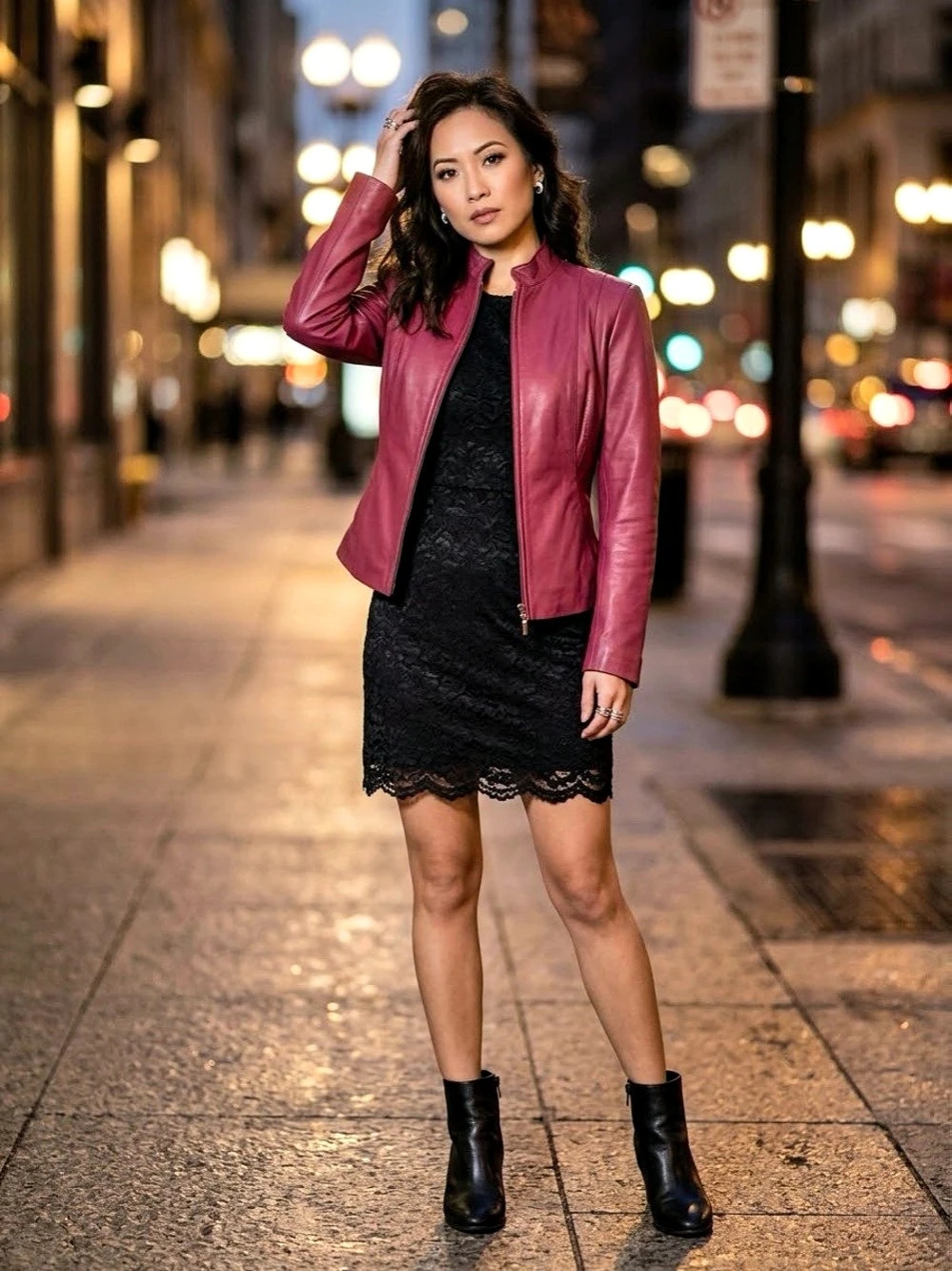 John Paul Richard Uniform Leather Vintage Moto Jacket in Deep Pink Size 4P